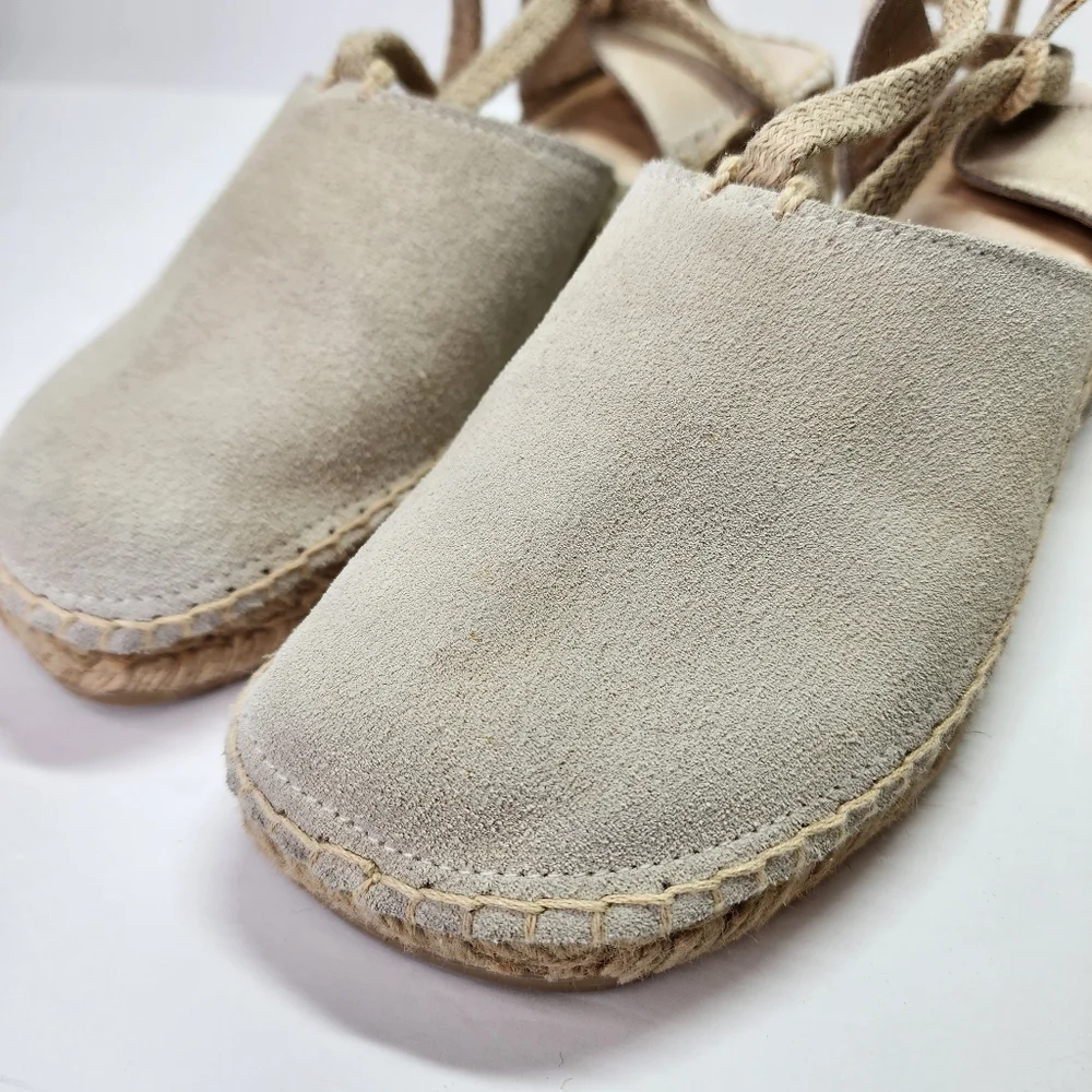 J. JILL Cream Suede Leather Espadrille Small Wedge Heel Shoe Lace Wrap 6